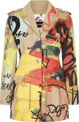 Graffiti-Print Trench Coat