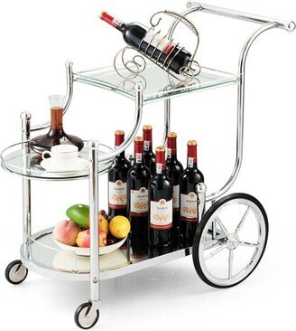 Kitchen Cart Tea Cart Glass Shelves & Metal Frame with Wheels