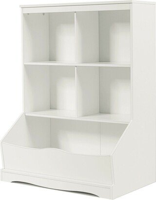 3-Tier Children's Multi-Functional Bookcase Toy Storage Bin Floor Cabinet-White - 26.5