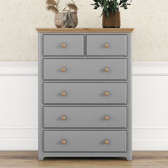 TONWIN Gray Rustic Wooden Chest with 6 Drawers Bedroom Storage Cabinet