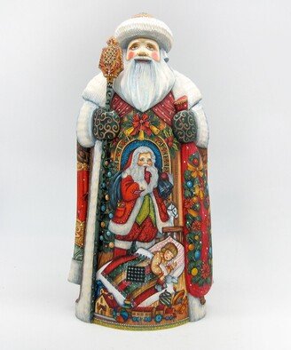 G.DeBrekht Woodcarved and Hand Painted Christmas Night Fireplace Santa Claus Figurine