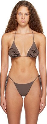 Brown 3D Floral Bikini Top