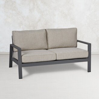 Aegean Outdoor Two Seat Sofa in Weathered Slate w/ Tan Cushions