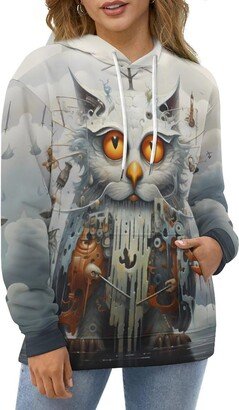 Generic Cartoon Cat Womens Hoodies Long Sleeve Crweneck 3D Printed Slim Womens Hoodie Sweatshirt Trendy Journey Womens Sweatshirt with Pockets -6XL