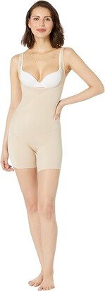 Miraclesuit Shapewear Extra Firm Tummy Tuck Open Bust Bike Shorts Bodysuit (Warm Beige) Women's Underwear