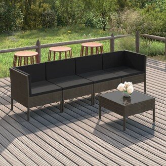 5 Piece Patio Lounge Set with Cushions Poly Rattan Gray - 22.4 x 27.2 x 27.2-AB