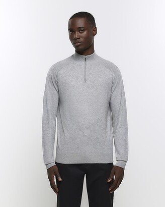 Mens Grey Slim Fit Half Zip Jumper