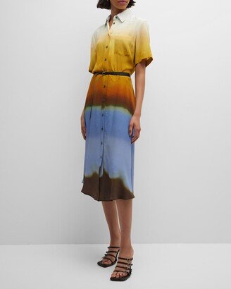 Kiera Ombre Button-Front Midi Shirtdress