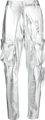 DES PHEMMES Metallic-Effect Faux-Leather Cargo Trousers