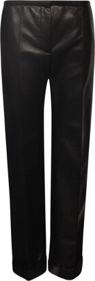 Straight Leg Plain Leather Trousers