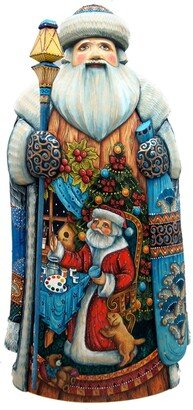 G.DeBrekht Woodcarved and Hand Painted Gift Giving Children with Tree Santa Claus Figurine