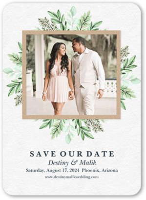 Save The Date Cards: Framed With Greenery Save The Date, Gray, 5X7, Signature Smooth Cardstock, Rounded