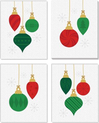 Ornaments - Unframed Holiday & Christmas Linen Paper Wall Art Set Of 4 Artisms 8 X 10 Inches