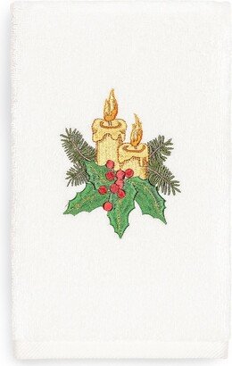 Christmas Candles Embroidered Luxury Turkish Cotton Hand Towel - White
