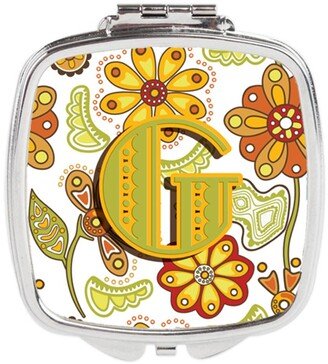 CJ2003-GSCM Letter G Floral Mustard & Green Compact Mirror