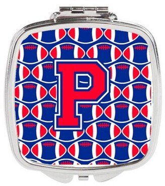 CJ1076-PSCM Letter P Football Harvard Crimson & Yale Blue Compact Mirror