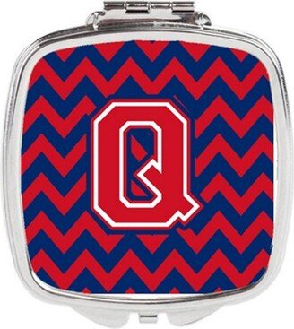 CJ1054-QSCM Letter Q Chevron Yale Blue & Crimson Compact Mirror