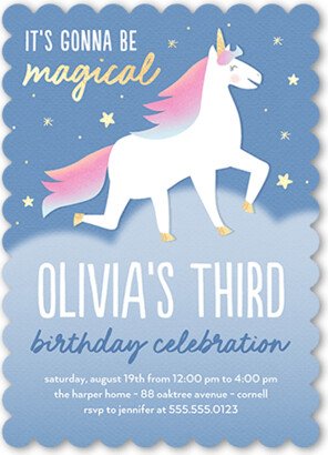 Girl Birthday Invitations: Unique Unicorn Birthday Invitation, Blue, 5X7, Matte, Signature Smooth Cardstock, Scallop