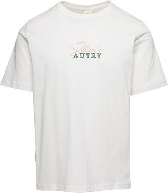 White Crewneck T-Shirt with Logo x Staple Print in Cotton Woman