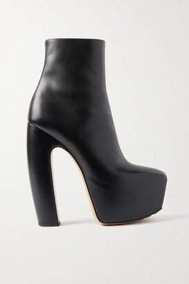 Veneta Leather Platform Ankle Boots - Black