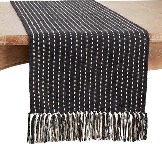 Saro Lifestyle Table Runner With Stitched Fringe Design, Black, 16 x 72