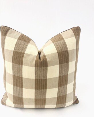 Pillow Cover, Robert Allen, Kal Plaid, Puccin in Twine Brown Decorative High, Designer Fabrics, Cover