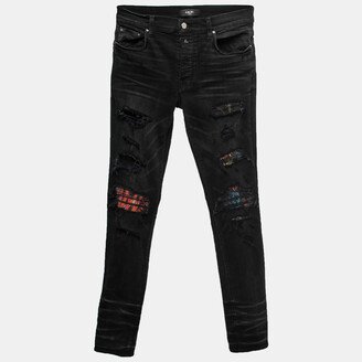 Black Distressed Denim Panelled Skinny Jeans M Waist 32-AA