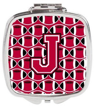 CJ1079-JSCM Letter J Football Crimson & White Compact Mirror