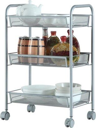 Honeycomb Mesh Style Three Layers Removable Storage Cart - Silver