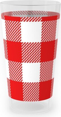 Outdoor Pint Glasses: Buffalo Plaid Outdoor Pint Glass, Red