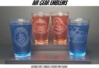 Air Gear Emblem Etched Pint Glass - Single Clear 16Oz Listing Team Name & Gift For Anime Fans 4 Different Designs