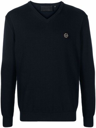 logo-patch V-neck jumper-AB