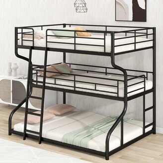 RASOO Full Xl over Twin Xl over Queen Size Metal Frame Triple Bunk Bed with Long and Short Ladder, Top Bunk Safety Guardrail