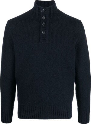 Button-Fastening High-Neck Jumper