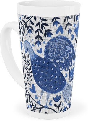 Mugs: Scandinavian Birds - Indigo Blue Tall Latte Mug, 17Oz, Blue