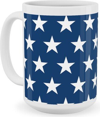 Mugs: Stars On Blue Ceramic Mug, White, 15Oz, Blue