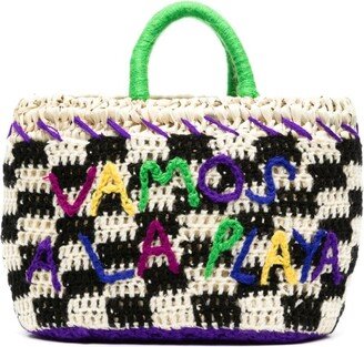 micro Damier straw tote bag