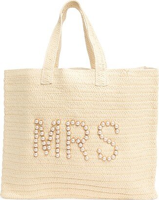 Mrs. Imitation Pearl Straw Tote