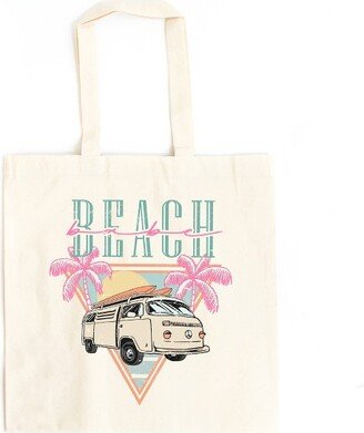 City Creek Prints Beach Van Triangle Canvas Tote Bag - 15x16 - Natural