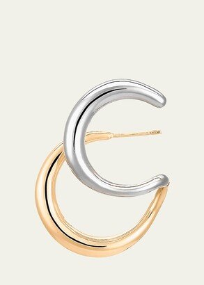 Curl Double Huggie Earring in Bicolor Gold and Silver, Single