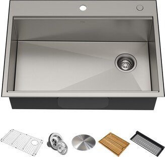 Kore 30 in. Workstation Drop-In 16 Gauge Single Bowl Stainless Steel Kitchen Sink with Accessories