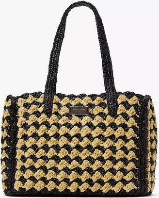 High Tide Striped Crochet Raffia Medium Tote