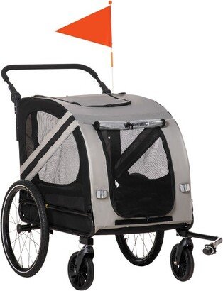 Aosom Dog Bike Trailer 2-in-1 Pet Stroller Cart Bicycle Wagon Cargo Carrier Attachment for Travel with 4 Wheels Reflectors Flag gray