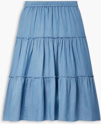 Tiered twill midi skirt