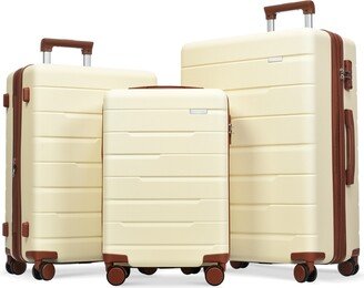 IGEMAN Luggage Suitcase Set with Spinner Wheels and TSA Lock,3 Piece Beige Brown