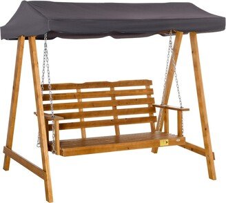 3 Seater Wooden Garden Swing Chair Hammock with Adjustable Canopy