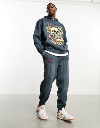 oversized sweatpants in washed charcoal with grunge text print - part of a set