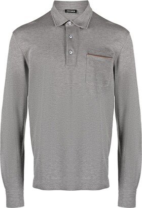 Long-Sleeve Cotton Polo Shirt-AK