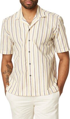 PEREGRINE Stripe Short Sleeve Linen Button-Up Shirt