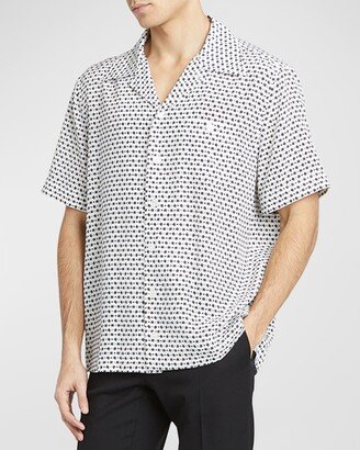 Men's Micro-Print Silk Camp Shirt